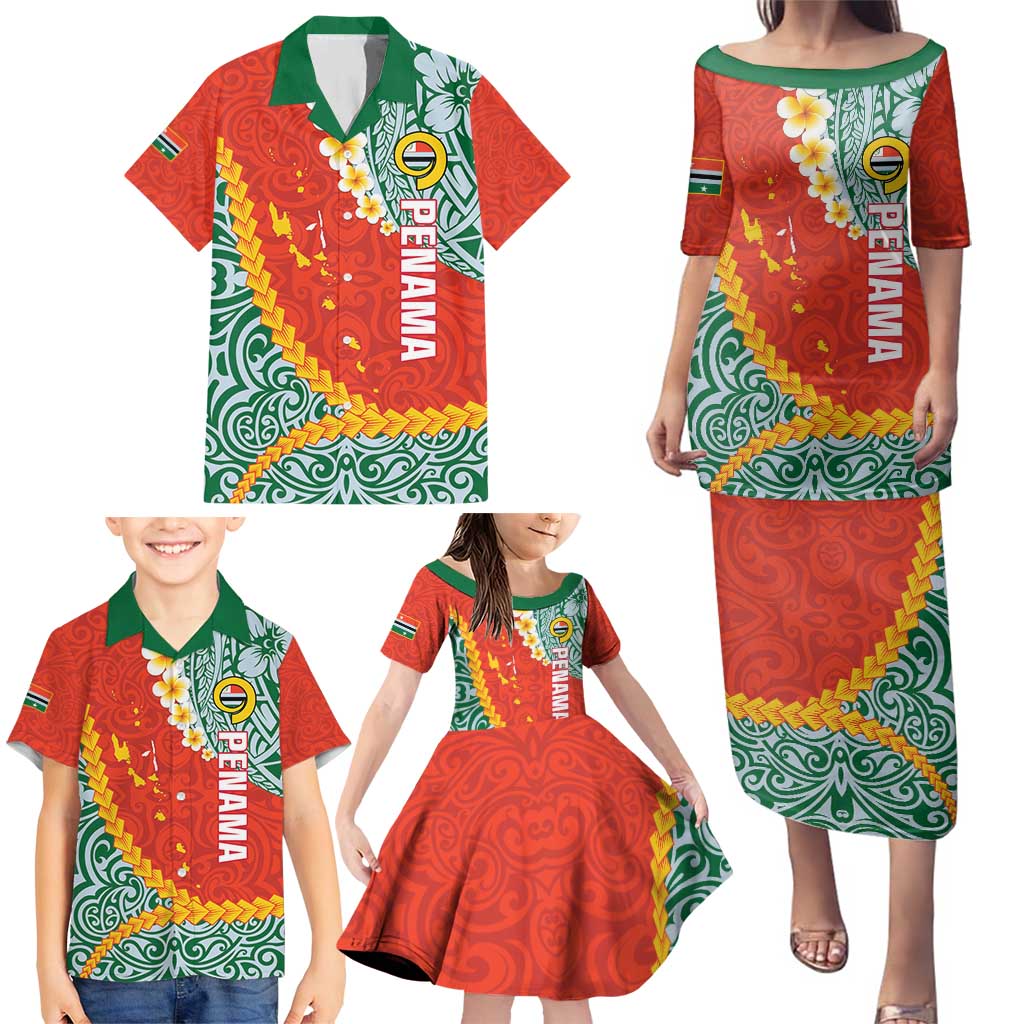 Penama Province Family Matching Puletasi and Hawaiian Shirt Vanuatu Map - Plumeria Flag Color LT14 - Polynesian Pride