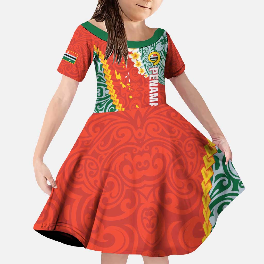 Penama Province Family Matching Summer Maxi Dress and Hawaiian Shirt Vanuatu Map - Plumeria Flag Color LT14 Daughter's Dress Red - Polynesian Pride