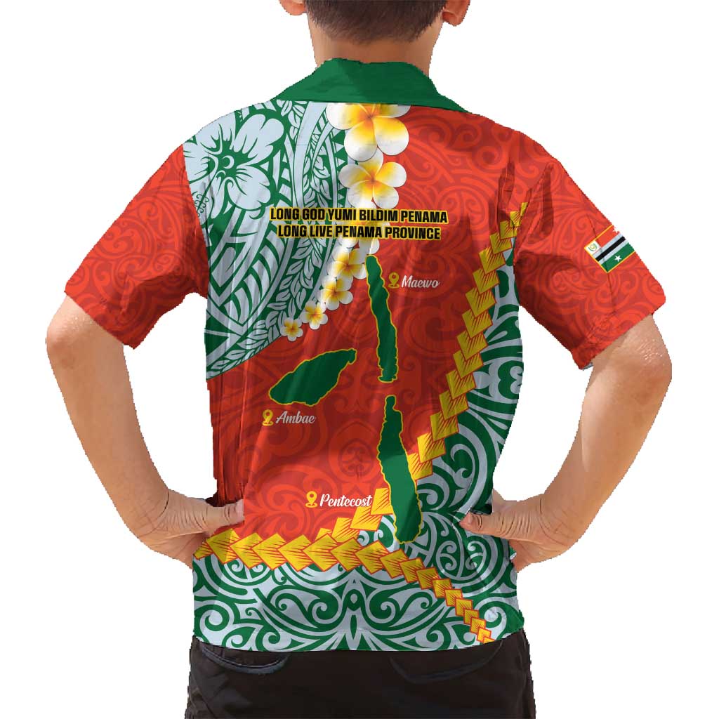 Penama Province Family Matching Tank Maxi Dress and Hawaiian Shirt Vanuatu Map - Plumeria Flag Color LT14 - Polynesian Pride