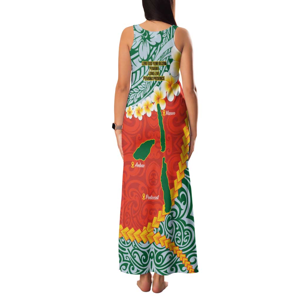 Penama Province Family Matching Tank Maxi Dress and Hawaiian Shirt Vanuatu Map - Plumeria Flag Color LT14 - Polynesian Pride