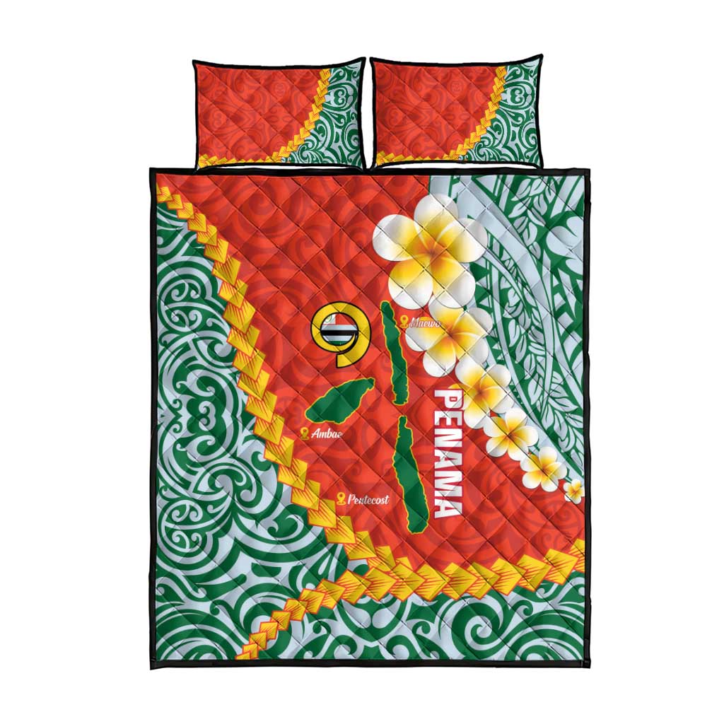Penama Province Quilt Bed Set Vanuatu Map - Plumeria Flag Color