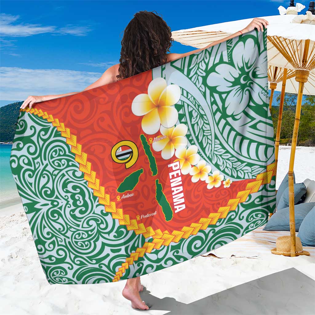 Penama Province Sarong Vanuatu Map - Plumeria Flag Color LT14 One Size 44 x 66 inches Red - Polynesian Pride