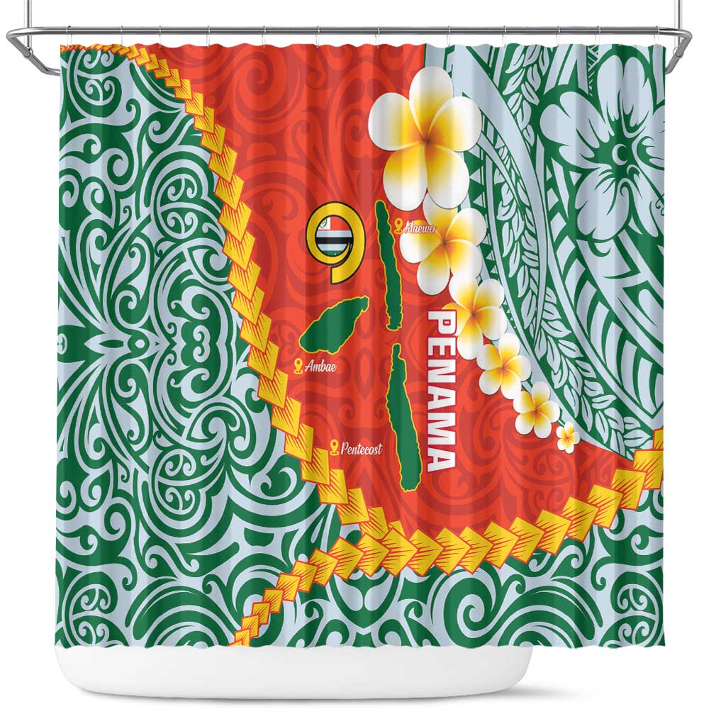 Penama Province Shower Curtain Vanuatu Map - Plumeria Flag Color LT14 Red - Polynesian Pride