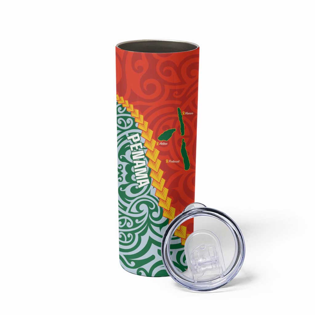 Penama Province Skinny Tumbler Vanuatu Pattern Map With Plumeria Flag Color