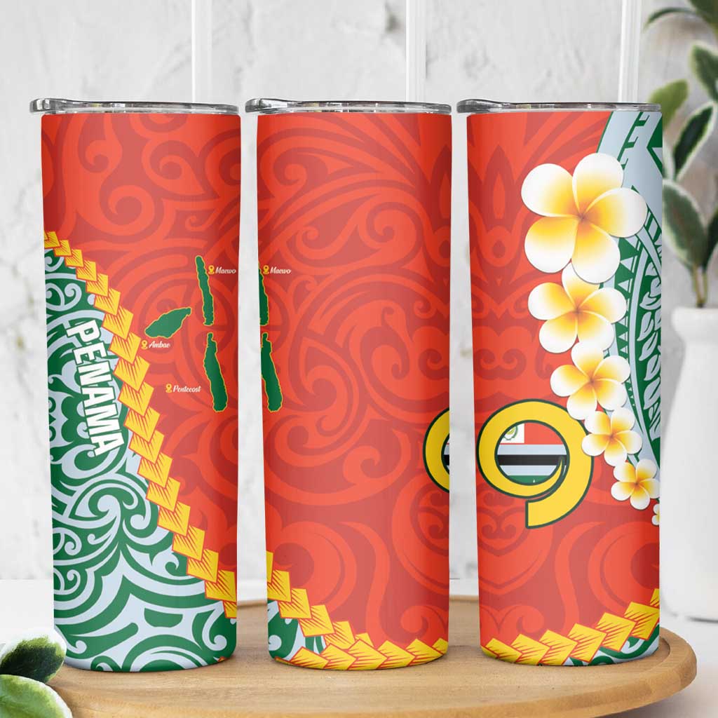 Penama Province Skinny Tumbler Vanuatu Pattern Map With Plumeria Flag Color