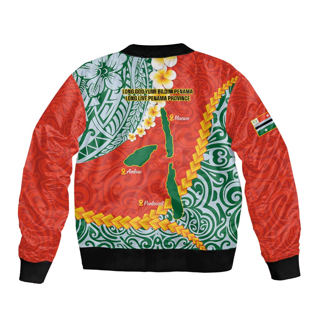 Penama Province Sleeve Zip Bomber Jacket Vanuatu Map - Plumeria Flag Color