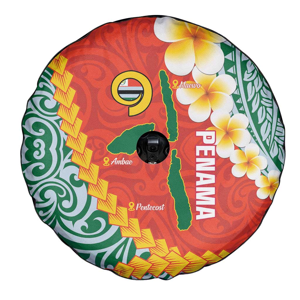 Penama Province Spare Tire Cover Vanuatu Map - Plumeria Flag Color