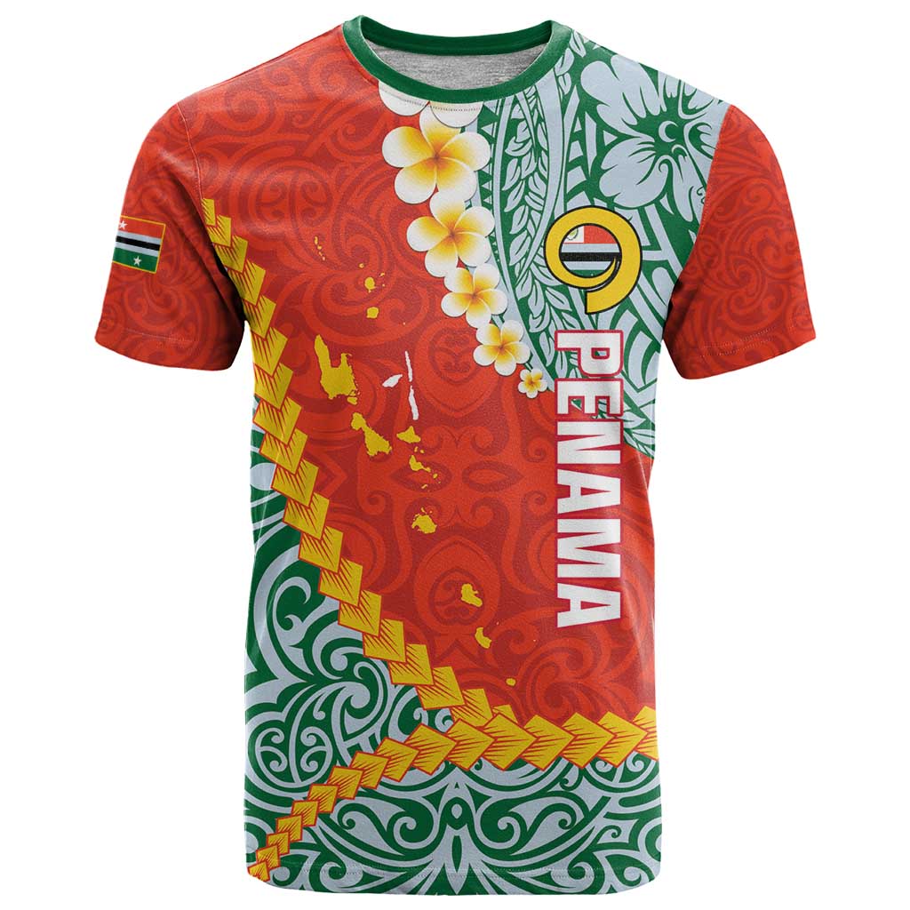 Penama Province T Shirt Vanuatu Map - Plumeria Flag Color LT14 Red - Polynesian Pride