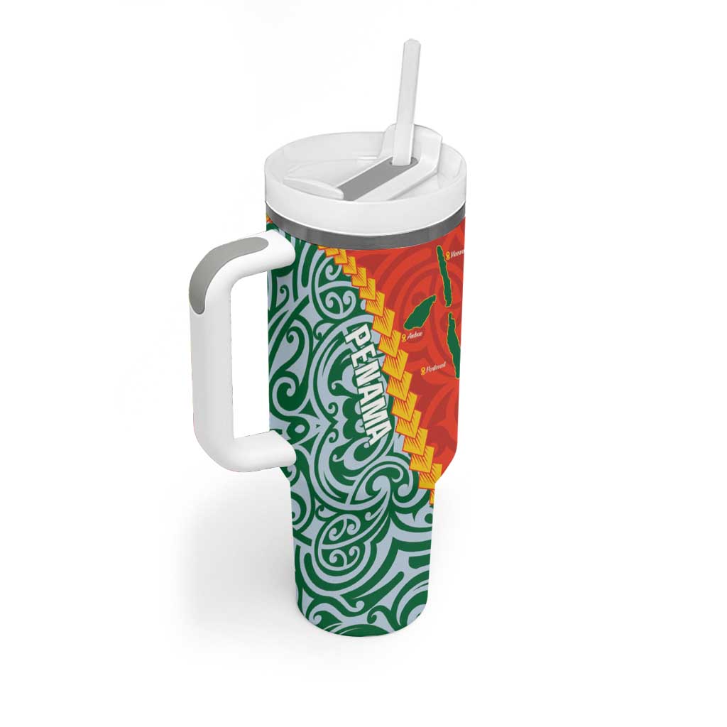 Penama Province Tumbler With Handle Vanuatu Pattern Map With Plumeria Flag Color