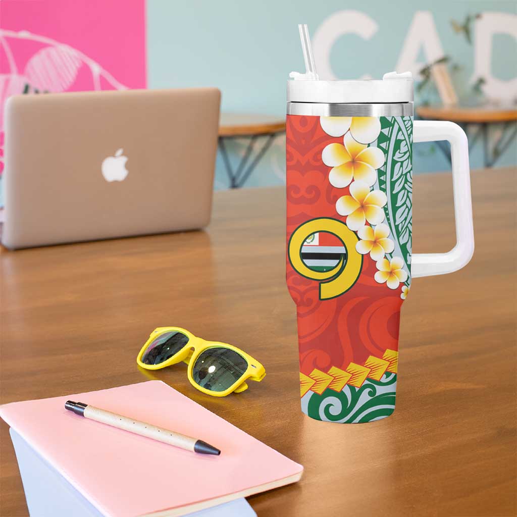 Penama Province Tumbler With Handle Vanuatu Pattern Map With Plumeria Flag Color