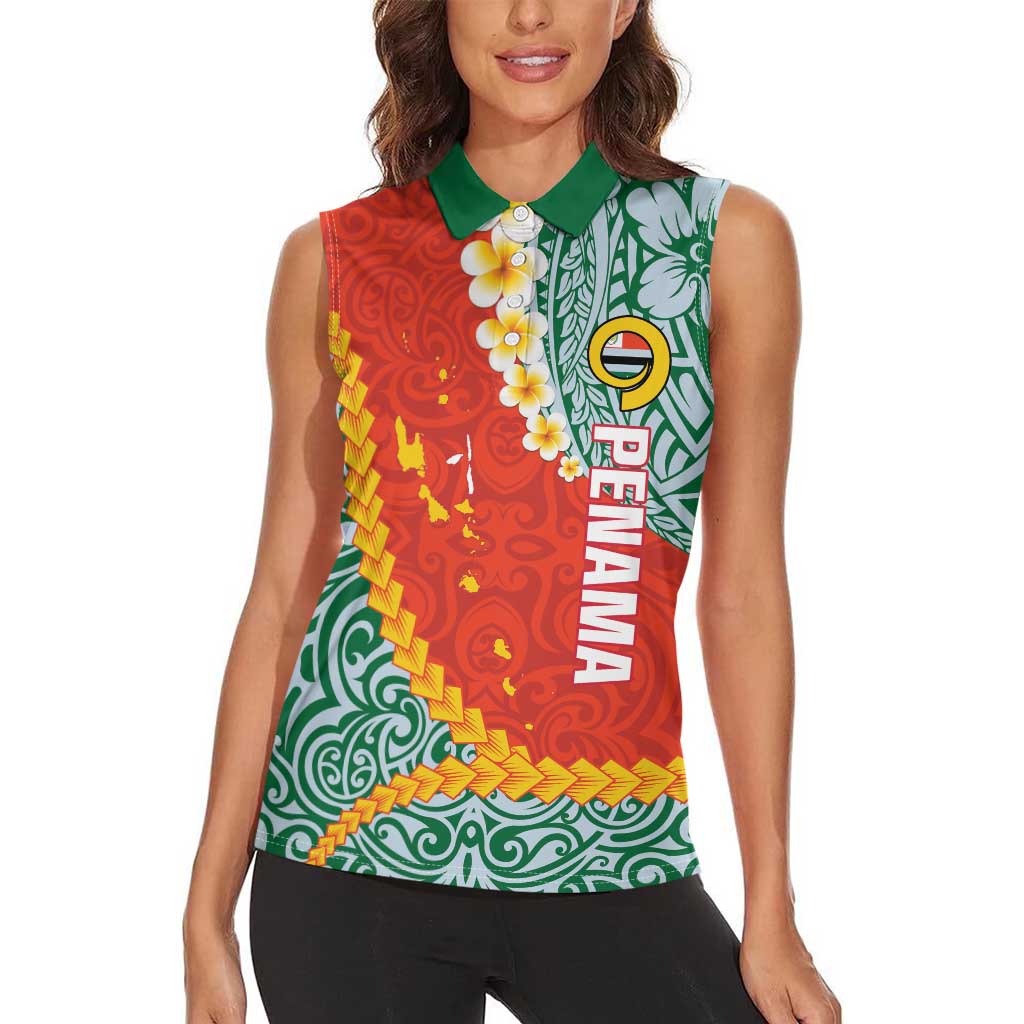 Penama Province Women Sleeveless Polo Shirt Vanuatu Map - Plumeria Flag Color LT14 - Polynesian Pride