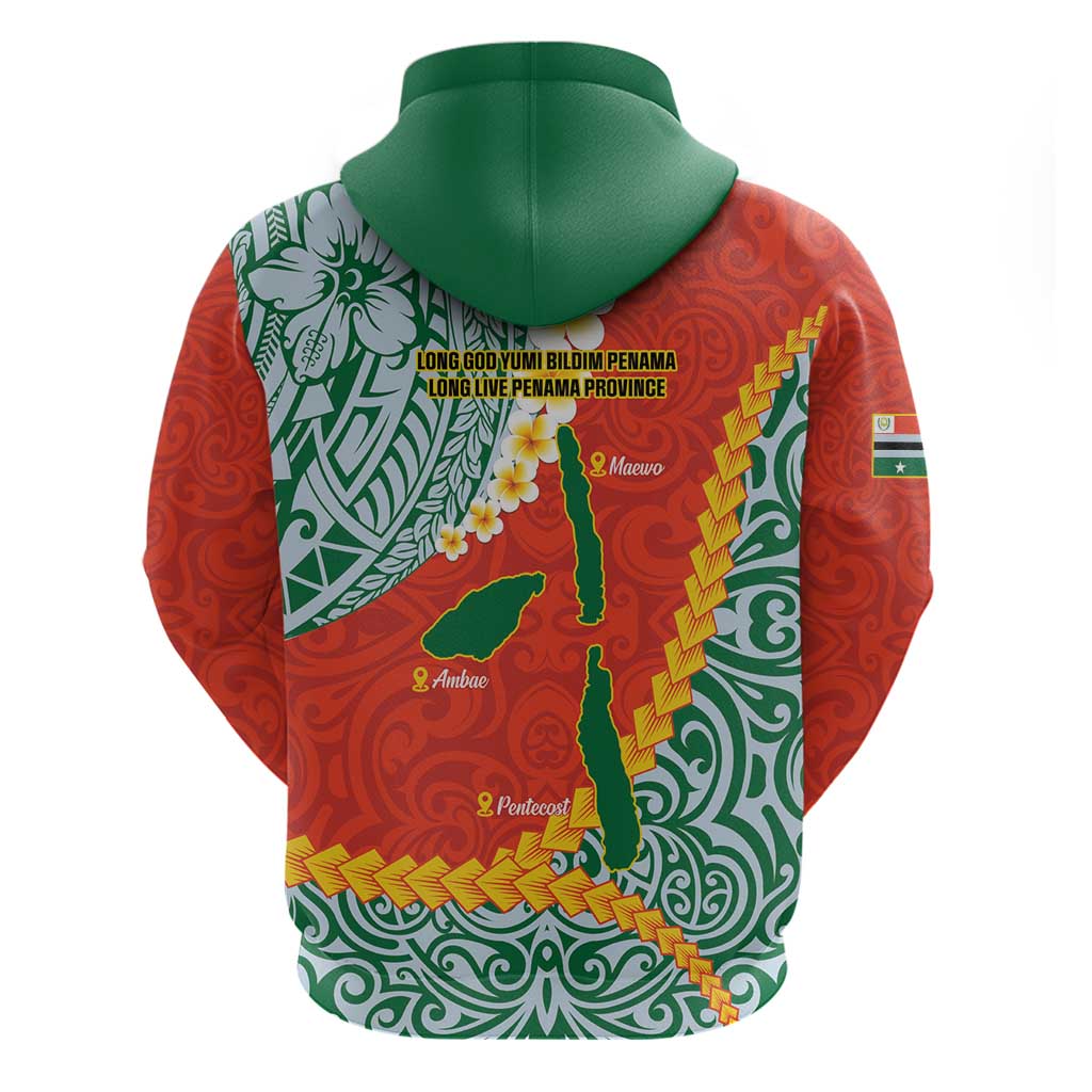 Penama Province Zip Hoodie Vanuatu Map - Plumeria Flag Color
