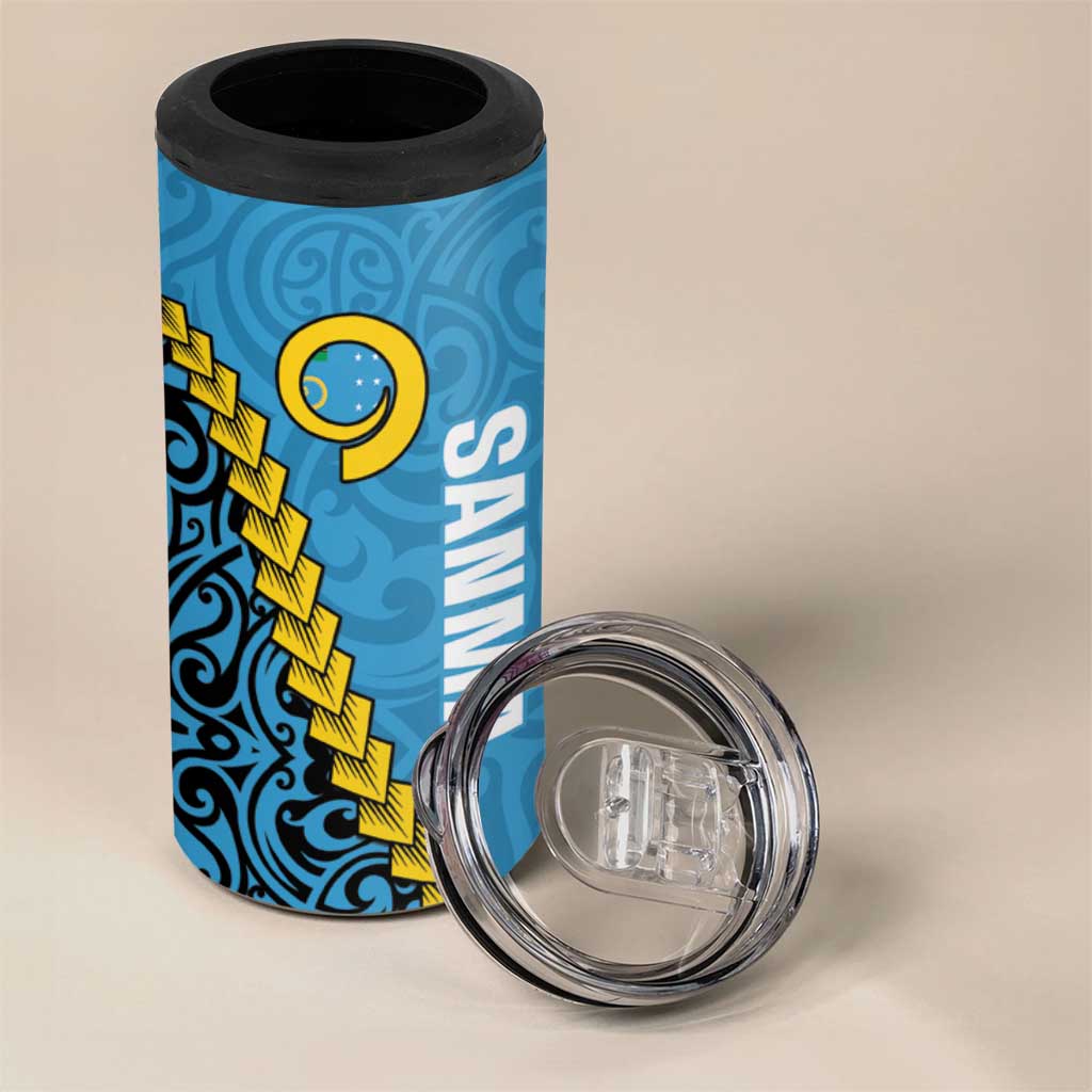 Sanma Province 4 in 1 Can Cooler Tumbler Vanuatu Pattern Myna Bird With Plumeria Flag Color