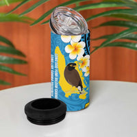 Sanma Province 4 in 1 Can Cooler Tumbler Vanuatu Pattern Myna Bird With Plumeria Flag Color