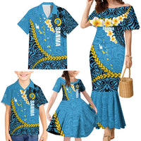 Sanma Province Family Matching Mermaid Dress and Hawaiian Shirt Vanuatu Pattern Myna Bird - Plumeria Flag Color LT14 - Polynesian Pride