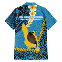 Sanma Province Family Matching Off The Shoulder Long Sleeve Dress and Hawaiian Shirt Vanuatu Pattern Myna Bird - Plumeria Flag Color