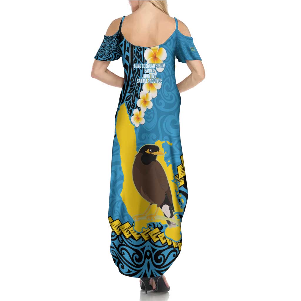 Sanma Province Family Matching Summer Maxi Dress and Hawaiian Shirt Vanuatu Pattern Myna Bird - Plumeria Flag Color LT14 - Polynesian Pride