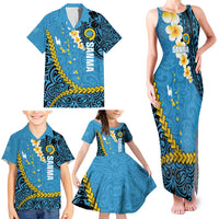 Sanma Province Family Matching Tank Maxi Dress and Hawaiian Shirt Vanuatu Pattern Myna Bird - Plumeria Flag Color LT14 - Polynesian Pride