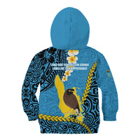 Sanma Province Kid Hoodie Vanuatu Pattern Myna Bird - Plumeria Flag Color
