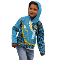 Sanma Province Kid Hoodie Vanuatu Pattern Myna Bird - Plumeria Flag Color