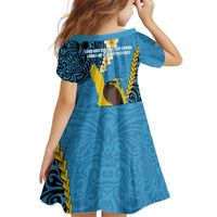 Sanma Province Kid Short Sleeve Dress Vanuatu Pattern Myna Bird - Plumeria Flag Color LT14 - Polynesian Pride
