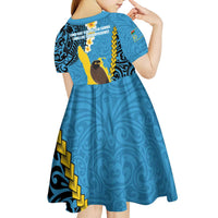 Sanma Province Kid Short Sleeve Dress Vanuatu Pattern Myna Bird - Plumeria Flag Color LT14 - Polynesian Pride