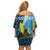 Sanma Province Off Shoulder Short Dress Vanuatu Pattern Myna Bird - Plumeria Flag Color