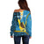 Sanma Province Off Shoulder Sweater Vanuatu Pattern Myna Bird - Plumeria Flag Color