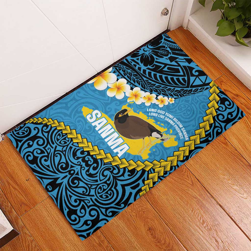 Sanma Province Rubber Doormat Vanuatu Pattern Myna Bird - Plumeria Flag Color LT14 - Polynesian Pride