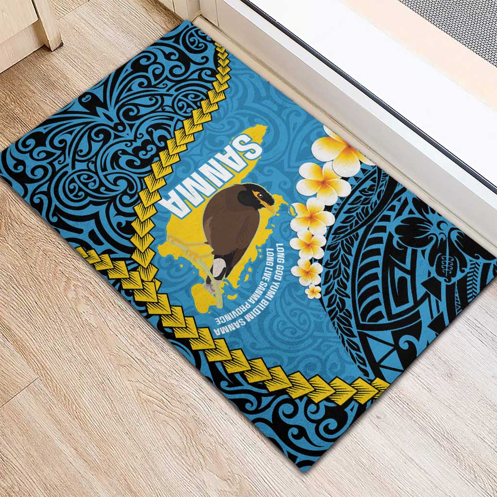 Sanma Province Rubber Doormat Vanuatu Pattern Myna Bird - Plumeria Flag Color LT14 - Polynesian Pride