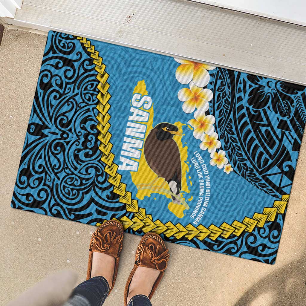 Sanma Province Rubber Doormat Vanuatu Pattern Myna Bird - Plumeria Flag Color LT14 - Polynesian Pride