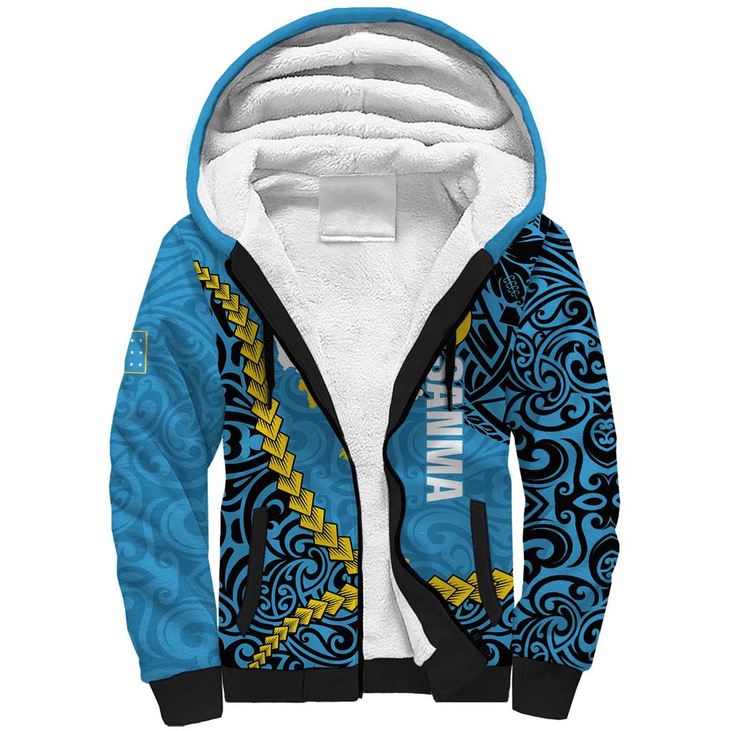 Sanma Province Sherpa Hoodie Vanuatu Pattern Myna Bird - Plumeria Flag Color