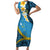 Sanma Province Short Sleeve Bodycon Dress Vanuatu Pattern Myna Bird - Plumeria Flag Color