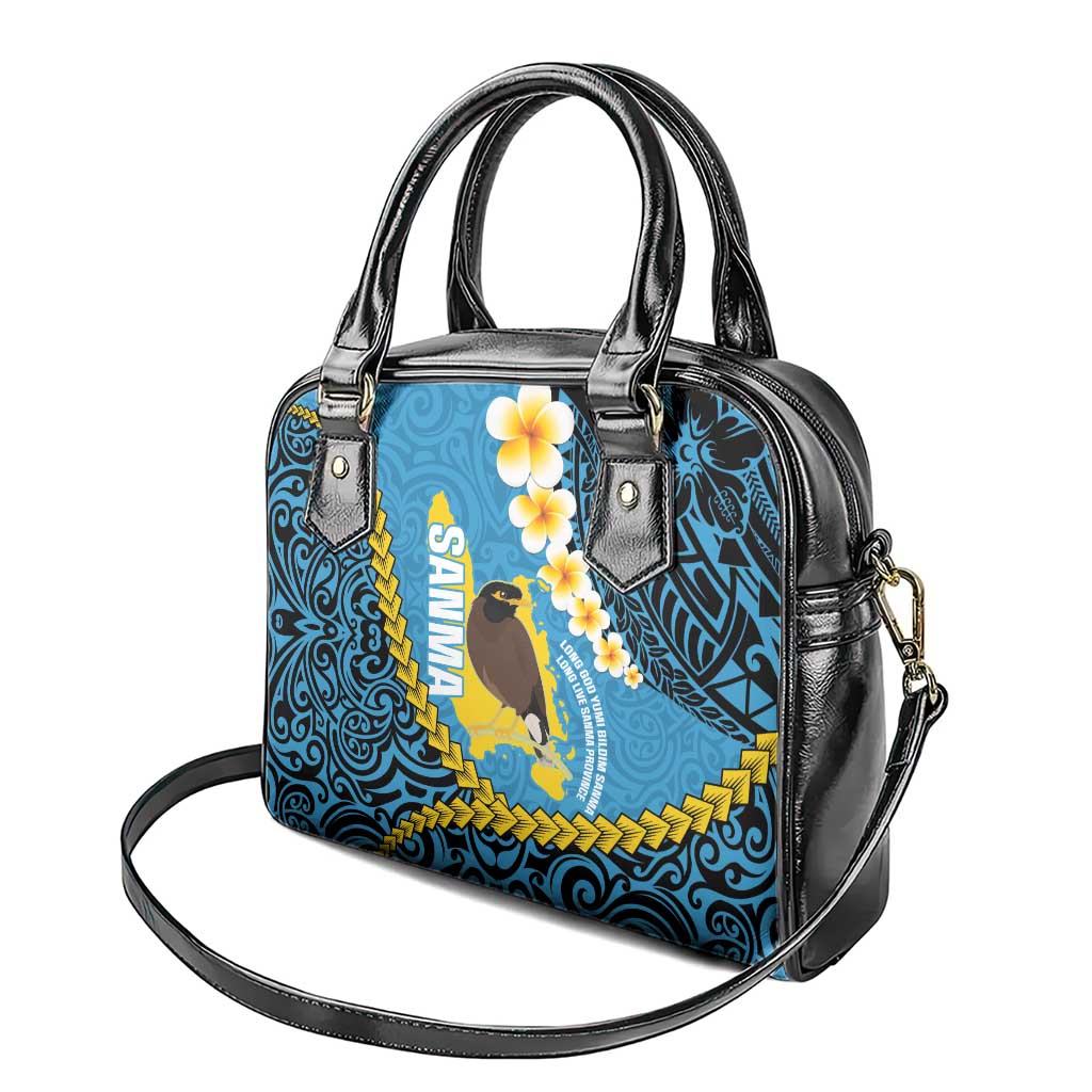 Sanma Province Shoulder Handbag Vanuatu Pattern Myna Bird - Plumeria Flag Color