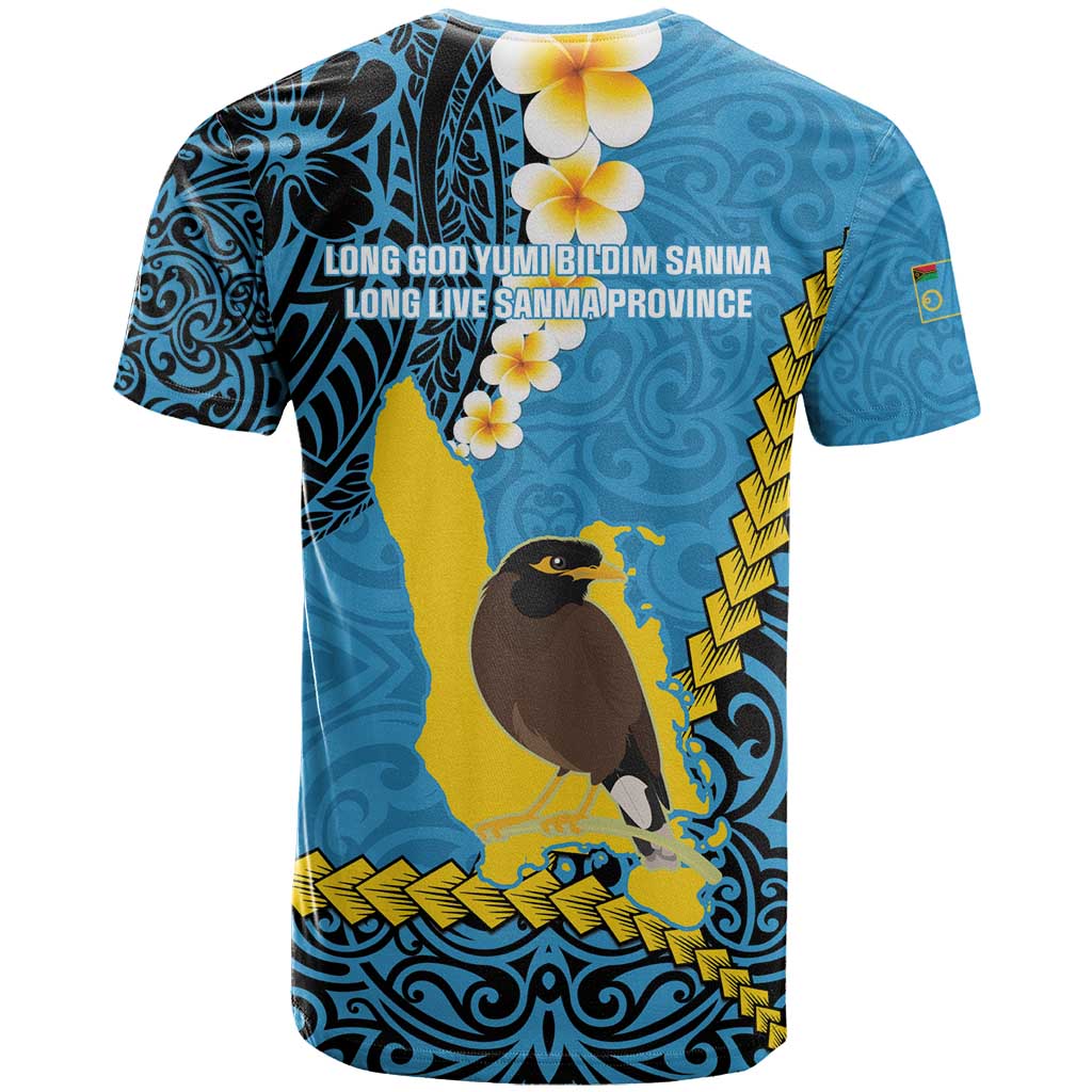Sanma Province T Shirt Vanuatu Pattern Myna Bird - Plumeria Flag Color LT14 - Polynesian Pride