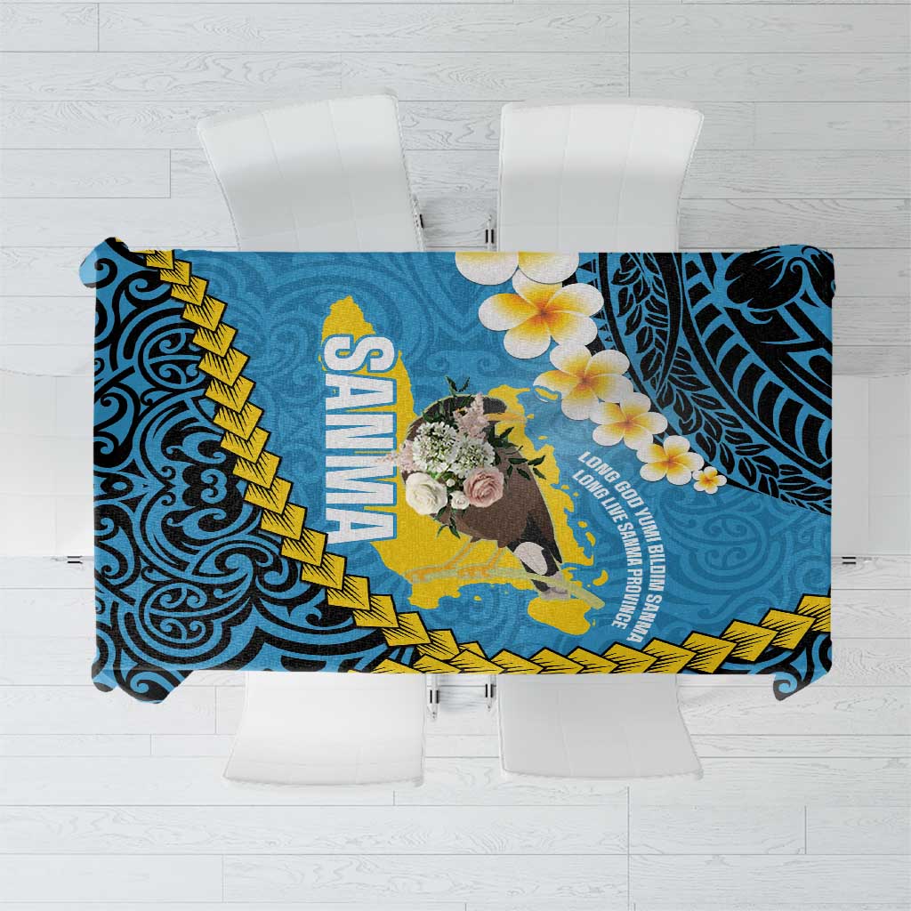 Sanma Province Tablecloth Vanuatu Pattern Myna Bird - Plumeria Flag Color LT14 Blue - Polynesian Pride