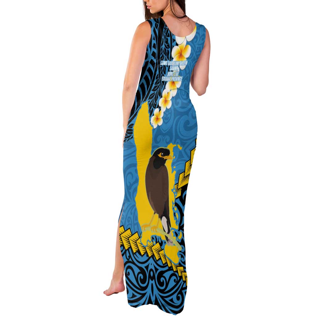 Sanma Province Tank Maxi Dress Vanuatu Pattern Myna Bird - Plumeria Flag Color