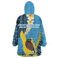 Sanma Province Wearable Blanket Hoodie Vanuatu Pattern Myna Bird - Plumeria Flag Color LT14 - Polynesian Pride