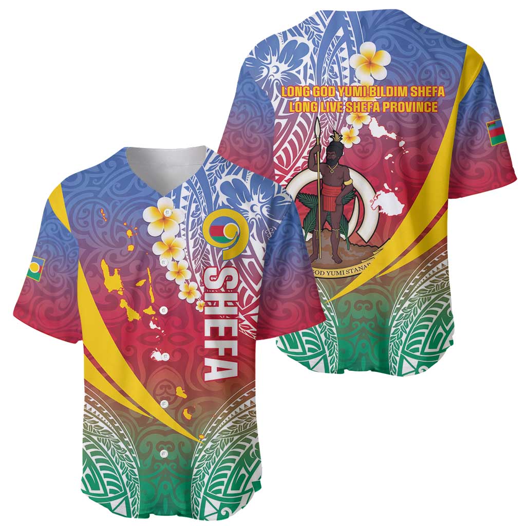 Shefa Province Baseball Jersey Vanuatu Pattern Map - Plumeria Flag Color LT14 - Polynesian Pride