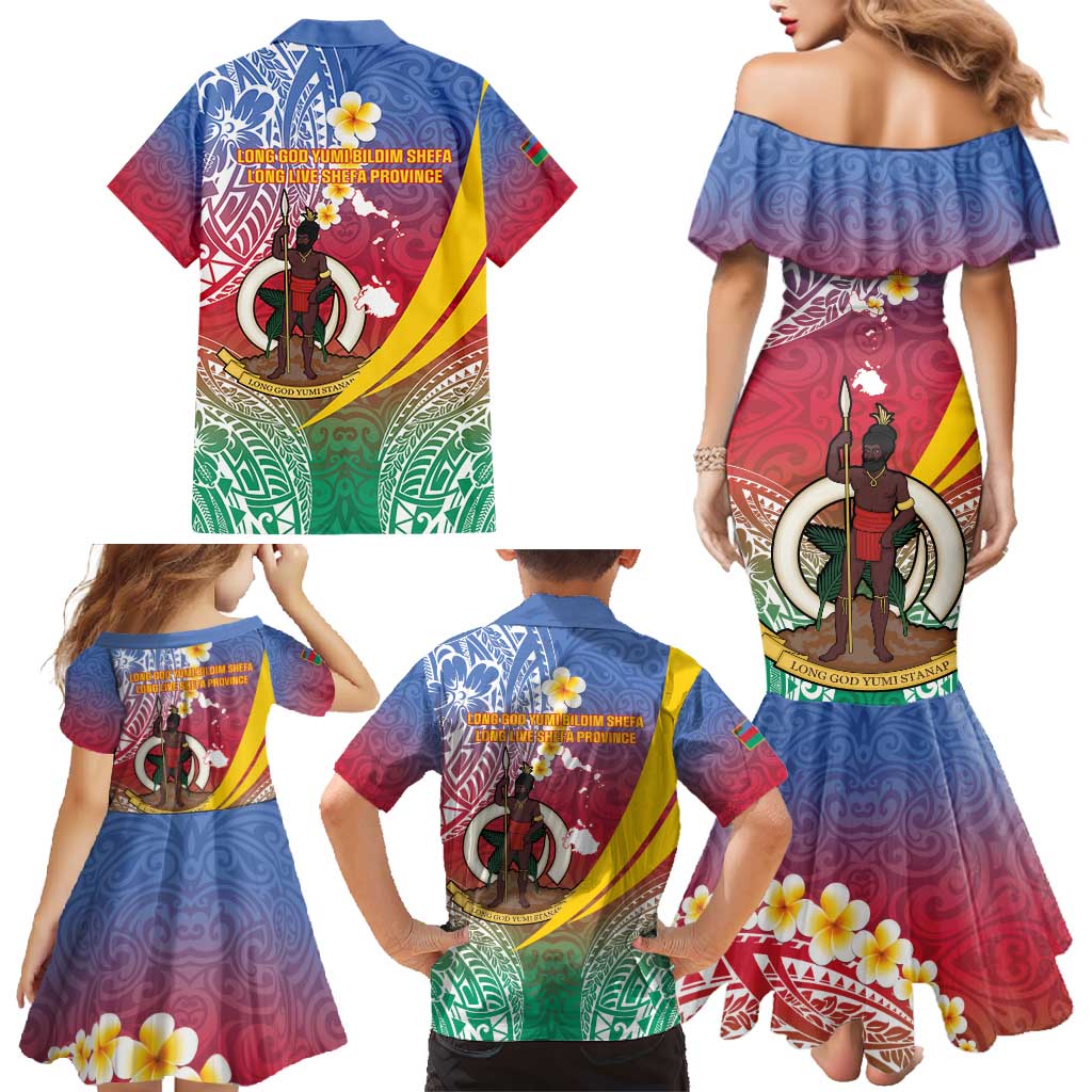 Shefa Province Family Matching Mermaid Dress and Hawaiian Shirt Vanuatu Pattern Map - Plumeria Flag Color LT14 - Polynesian Pride