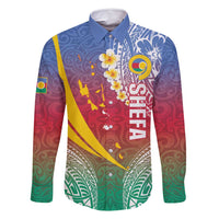 Shefa Province Family Matching Mermaid Dress and Hawaiian Shirt Vanuatu Pattern Map - Plumeria Flag Color LT14 Dad's Shirt - Long Sleeve Red - Polynesian Pride