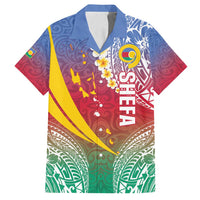 Shefa Province Family Matching Off Shoulder Maxi Dress and Hawaiian Shirt Vanuatu Pattern Map - Plumeria Flag Color