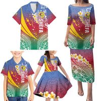 Shefa Province Family Matching Puletasi and Hawaiian Shirt Vanuatu Pattern Map - Plumeria Flag Color LT14 - Polynesian Pride