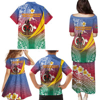 Shefa Province Family Matching Puletasi and Hawaiian Shirt Vanuatu Pattern Map - Plumeria Flag Color LT14 - Polynesian Pride