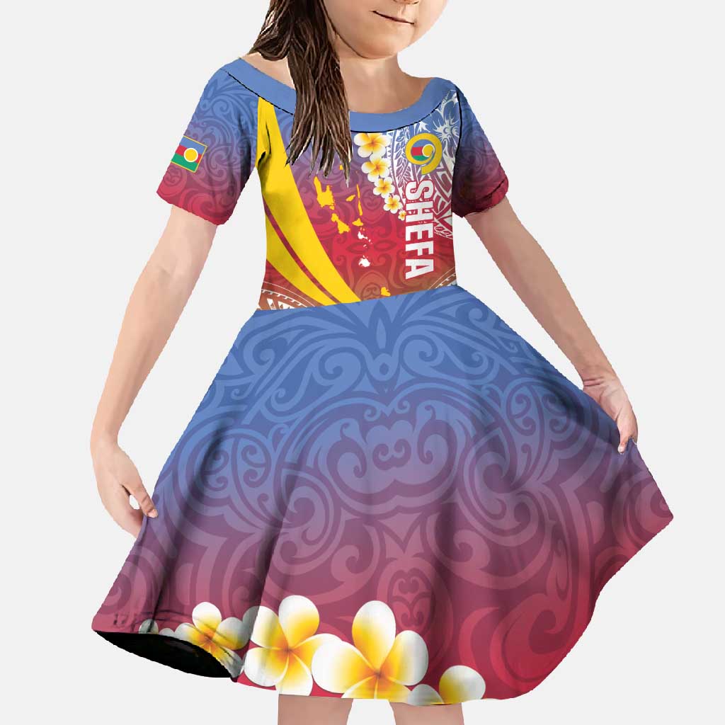 Shefa Province Family Matching Summer Maxi Dress and Hawaiian Shirt Vanuatu Pattern Map - Plumeria Flag Color LT14 Daughter's Dress Red - Polynesian Pride
