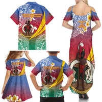 Shefa Province Family Matching Summer Maxi Dress and Hawaiian Shirt Vanuatu Pattern Map - Plumeria Flag Color LT14 - Polynesian Pride