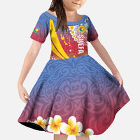 Shefa Province Family Matching Tank Maxi Dress and Hawaiian Shirt Vanuatu Pattern Map - Plumeria Flag Color LT14 Daughter's Dress Red - Polynesian Pride