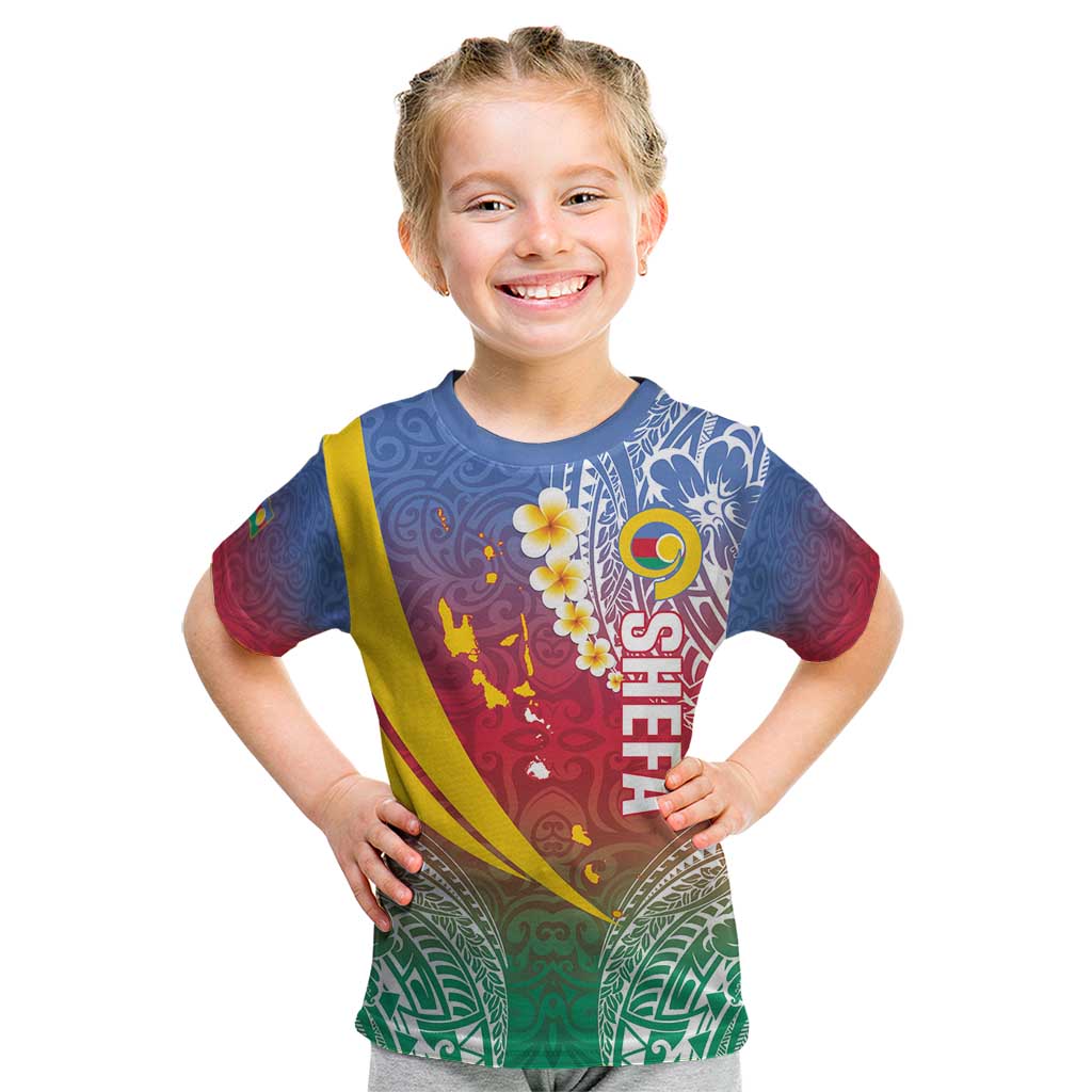 Shefa Province Kid T Shirt Vanuatu Pattern Map - Plumeria Flag Color LT14 Red - Polynesian Pride
