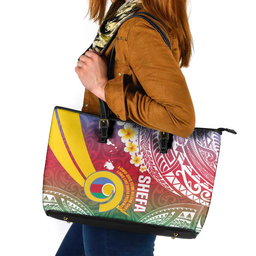 Shefa Province Leather Tote Bag Vanuatu Pattern Map - Plumeria Flag Color LT14 Red - Polynesian Pride