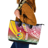 Shefa Province Leather Tote Bag Vanuatu Pattern Map - Plumeria Flag Color LT14 Red - Polynesian Pride